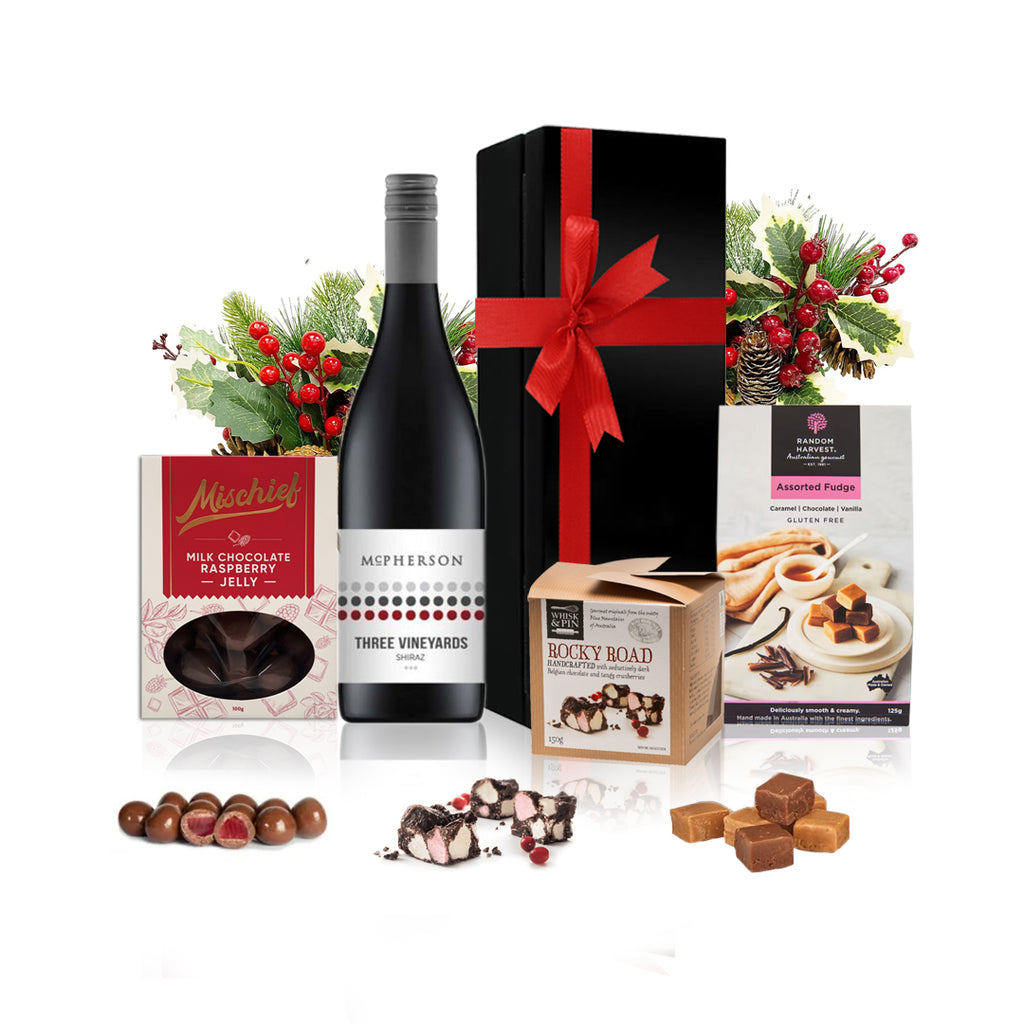 Christmas Red & Sweets Gift Hamper with Wine and Gourmet Treats ...