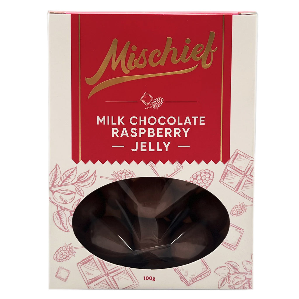 Milk Chocolate Raspberry Jelly 100g Mischief Purely Gourmet