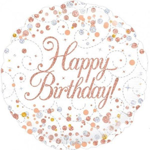 "Happy Birthday" - Sparkling Rose Gold Fizz Helium Balloon 45cm (Melbourne Only)