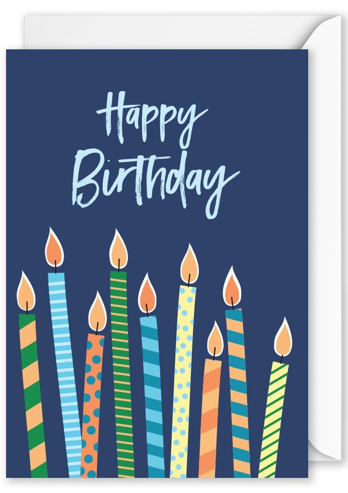 Card - “Happy Birthday” Colourful Candles on Blue