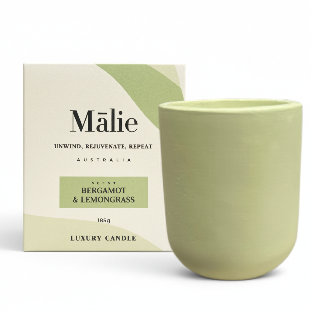 Bergamot & Lemongrass Luxury Soy Candle 185g - Malie