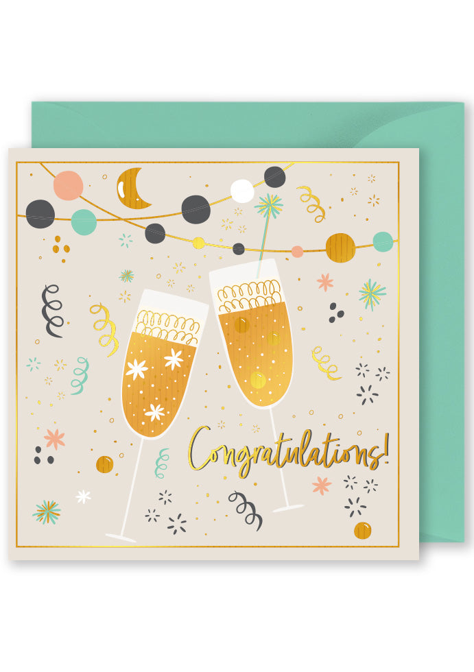 Card - “Congratulations” Clinking Glasses & Decorations