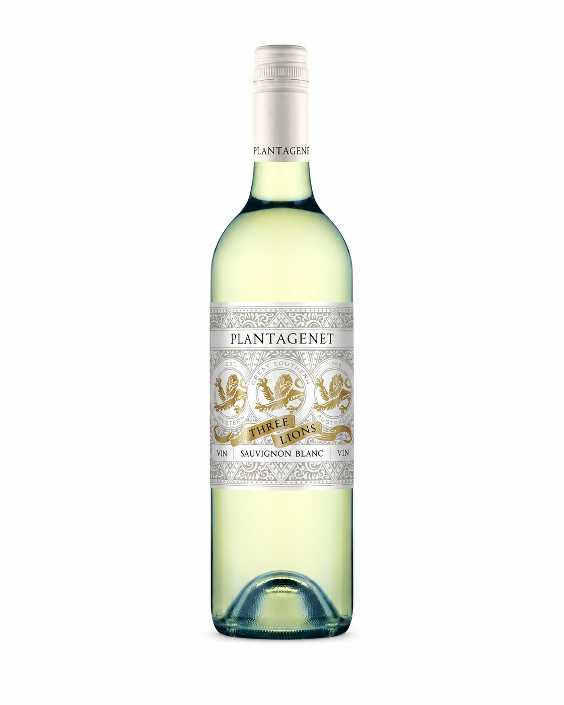 Plantagenet Three Lions Sauvignon Blanc 750ml bottle on a white background