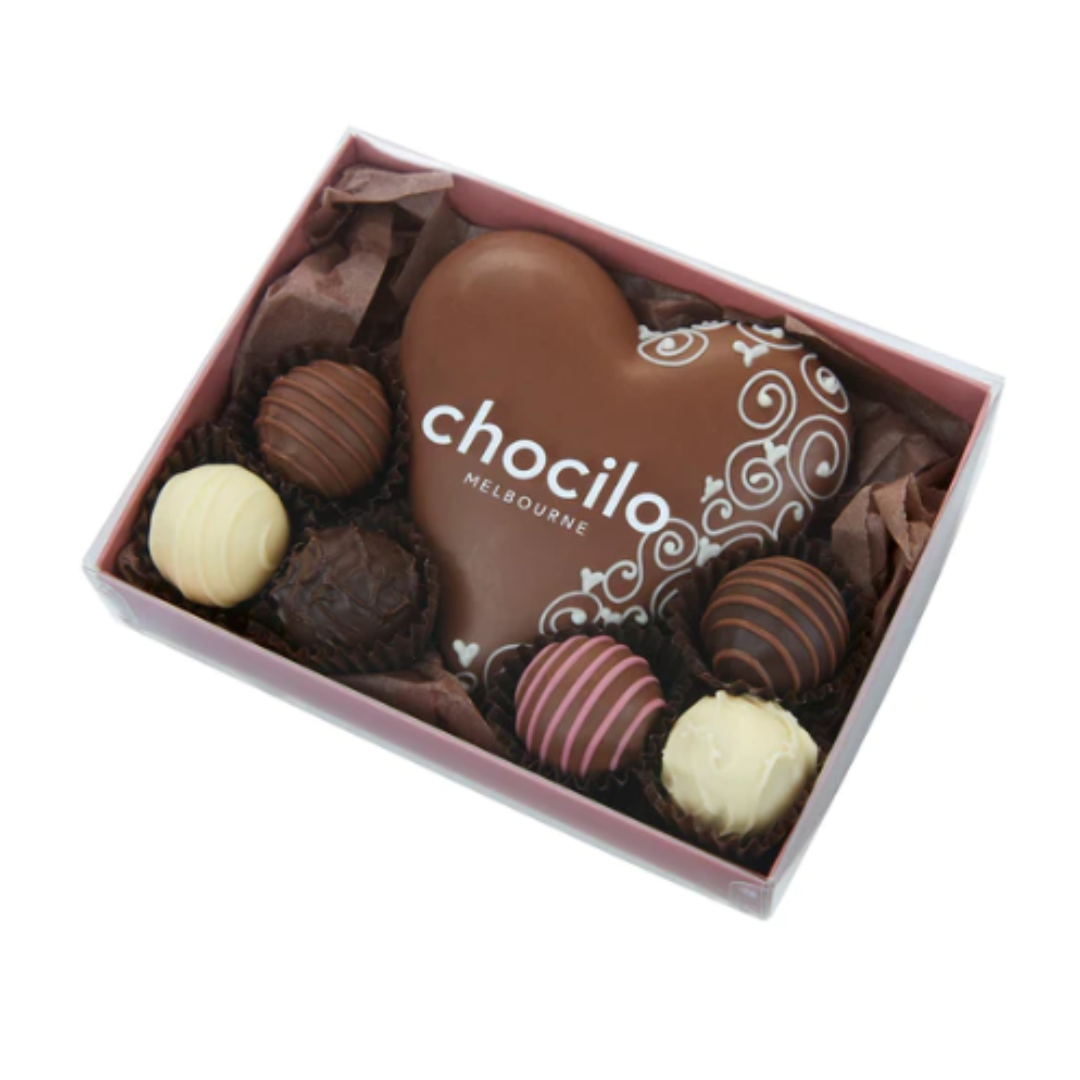 Milk Chocolate Heart and 6 Assorted Truffles 110g - Choclio